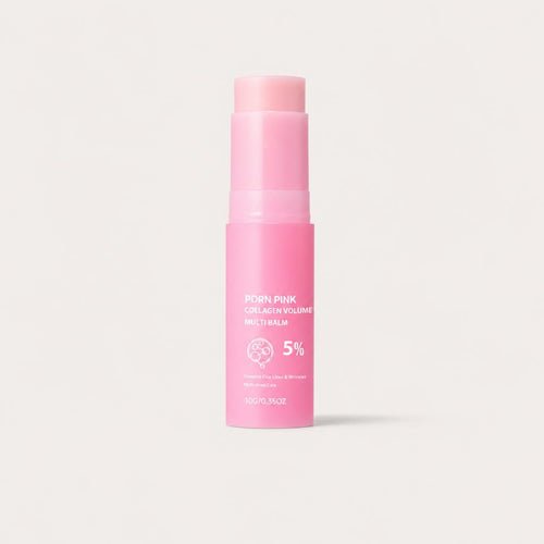 Volée Pink Balm collagen multi-stick, front packshot on a warm grey studio background